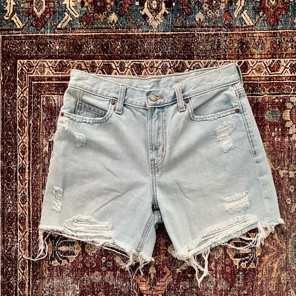 Distressed Light Blue Denim Shorts-Size 2